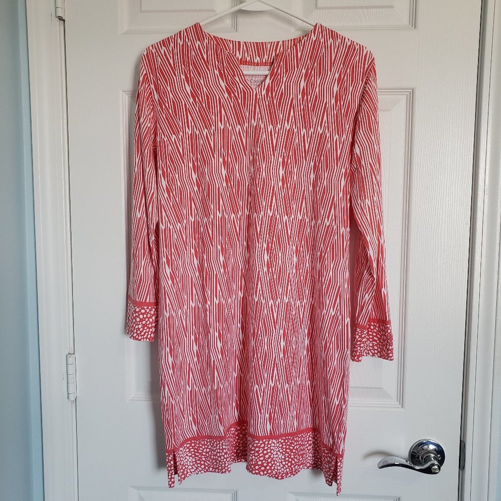 COOLIBAR Pullover Dress Size Small Pink/White UPF 50+ Bamboo Resort Coastal